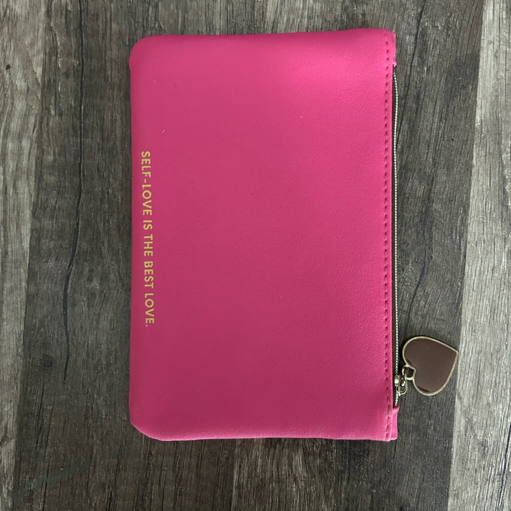 Pink Makeup Bag with Heart Charm Zipper